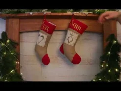 Personalised Burlap and Linen Bauble Stocking with Red Trim Outlet