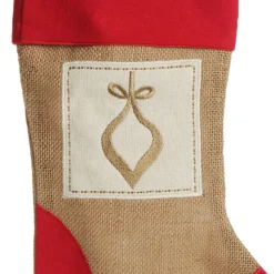 Personalised Burlap and Linen Bauble Stocking with Red Trim Outlet