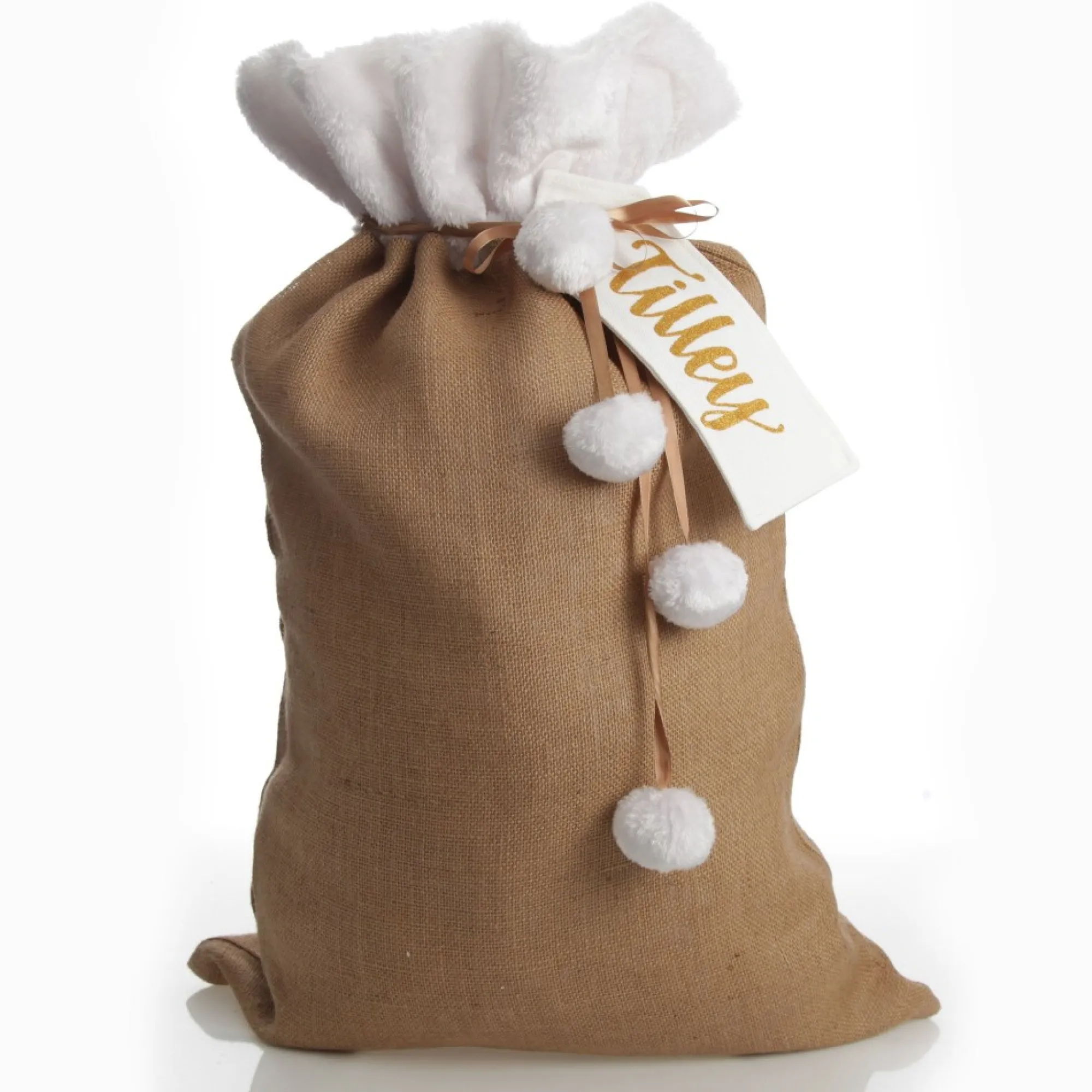 Personalised Burlap and White Fur Santa Sack Best