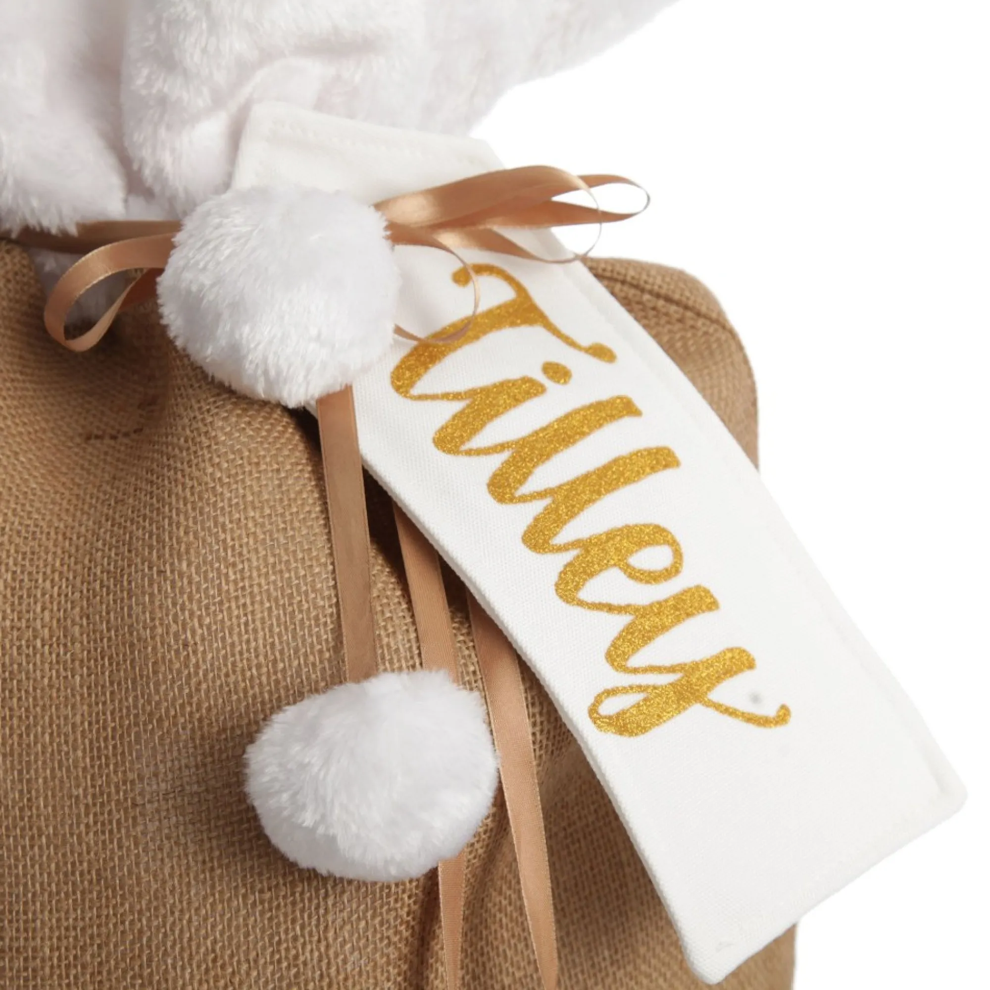 Personalised Burlap and White Fur Santa Sack Best