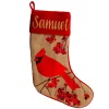 Personalised Burlap Cardinal Bird Christmas Stocking Discount