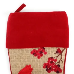 Personalised Burlap Cardinal Bird Christmas Stocking Discount