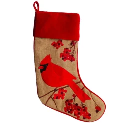 Personalised Burlap Cardinal Bird Christmas Stocking Discount
