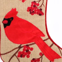 Personalised Burlap Cardinal Bird Christmas Stocking Discount