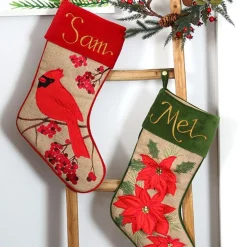 Personalised Burlap Cardinal Bird Christmas Stocking Discount