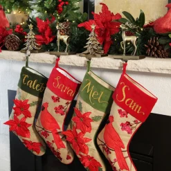 Personalised Burlap Cardinal Bird Christmas Stocking Discount