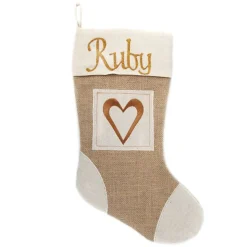 Personalised Burlap Heart Christmas Stocking Flash Sale