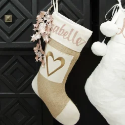 Personalised Burlap Heart Christmas Stocking Flash Sale