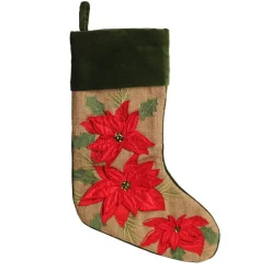 Personalised Burlap Poinsettia Christmas Stocking Store