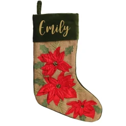 Personalised Burlap Poinsettia Christmas Stocking Store