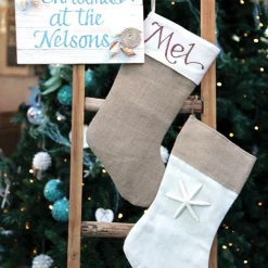 Personalised Burlap Starfish Christmas Stocking Clearance