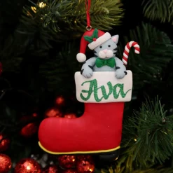 Personalised Cat in Santa Boot Christmas Decoration Online