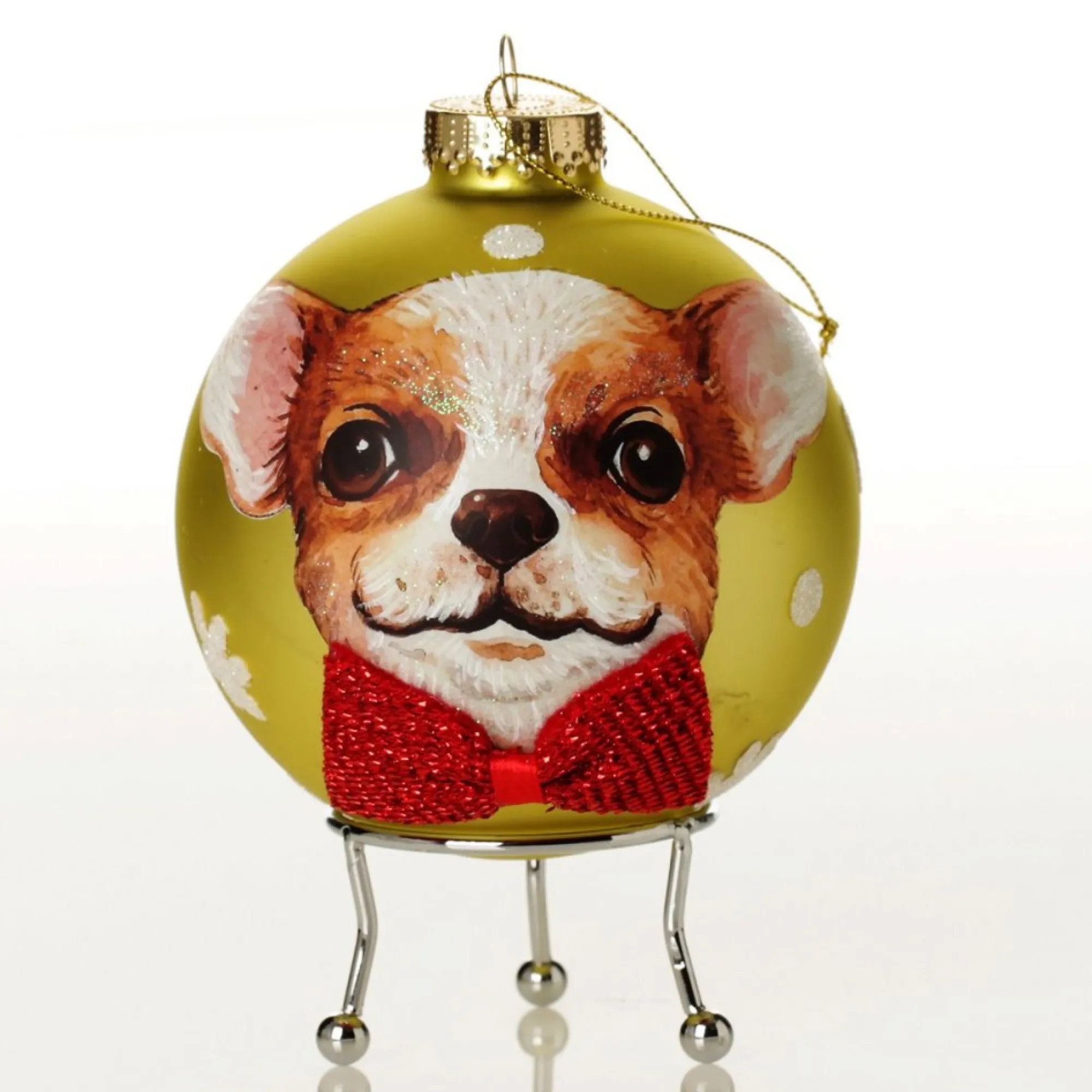 Personalised Chihuahua Dog with Red Bow Tie Lime Christmas Bauble Best
