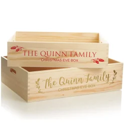 Personalised Christmas Eve Wooden Crate - Holly Design Best