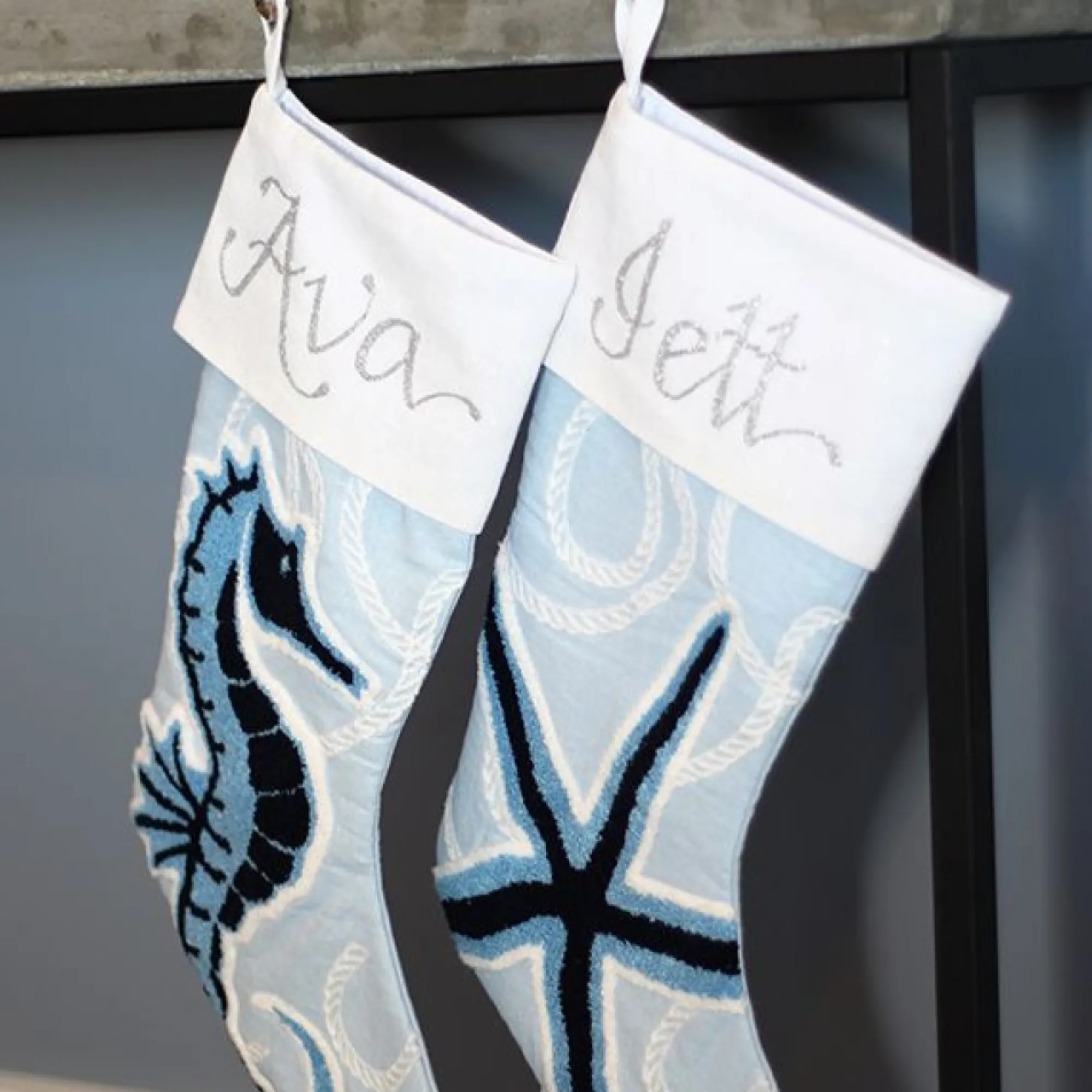 Personalised Coastal Seahorse Christmas Stocking Outlet