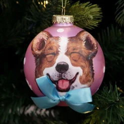 Personalised Corgi Dog with Bow Pink Chrismas Bauble Cheap