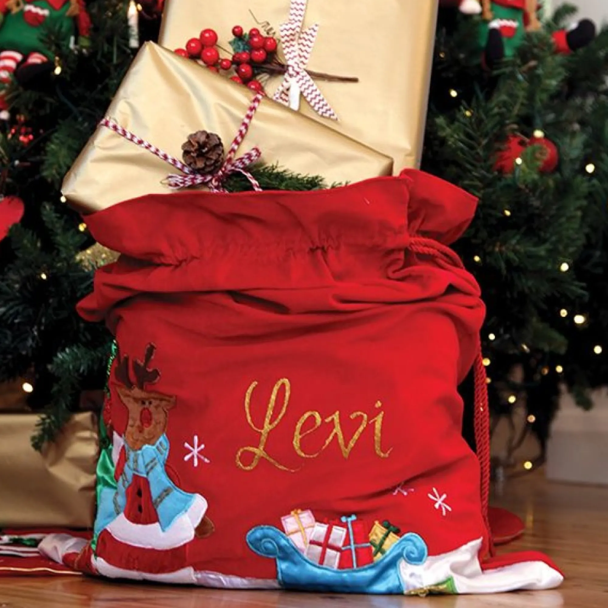 Personalised Deluxe Velvet Reindeer Sack New