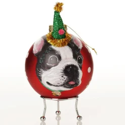 Personalised Dog with Party Hat Red Christmas Bauble Outlet
