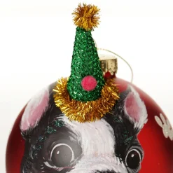 Personalised Dog with Party Hat Red Christmas Bauble Outlet