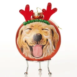 Personalised Dog with Reindeer Ears Copper Christmas Bauble Store