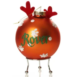 Personalised Dog with Reindeer Ears Copper Christmas Bauble Store