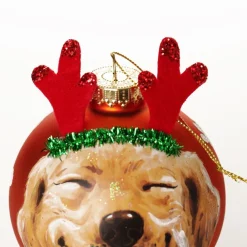 Personalised Dog with Reindeer Ears Copper Christmas Bauble Store