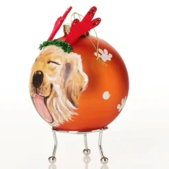 Personalised Dog with Reindeer Ears Copper Christmas Bauble Store