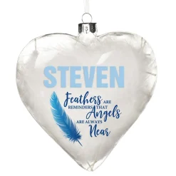 Personalised Feather Glass Heart - Feathers are Reminders - Blue Store