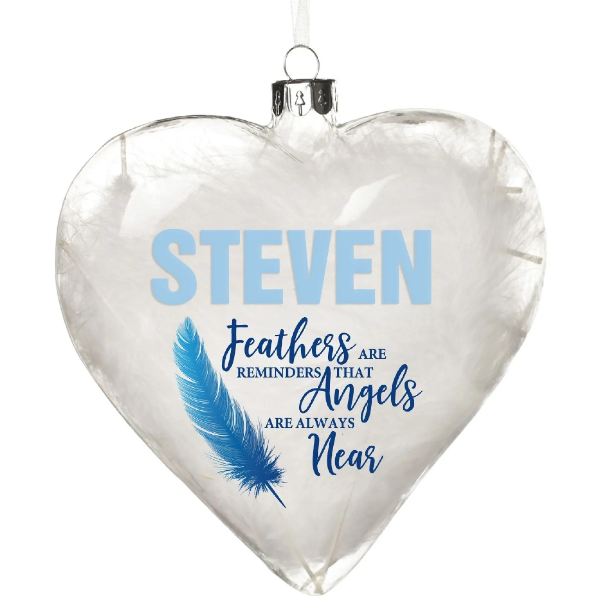 Personalised Feather Glass Heart - Feathers are Reminders - Blue Store