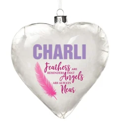 Personalised Feather Glass Heart - Feathers are Reminders - Pink Cheap