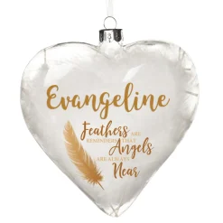 Personalised Feather Glass Heart - Feathers are Reminders - Gold Flash Sale