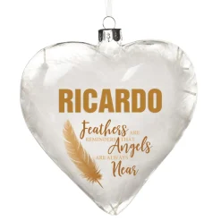 Personalised Feather Glass Heart - Feathers are Reminders - Gold Flash Sale