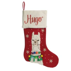 Personalised Fluffy Boy Llama Red Christmas Stocking Fashion