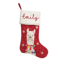 Personalised Fluffy Boy Llama Red Christmas Stocking Fashion