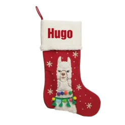 Personalised Fluffy Boy Llama Red Christmas Stocking Fashion