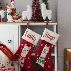 Personalised Fluffy Boy Llama Red Christmas Stocking Fashion