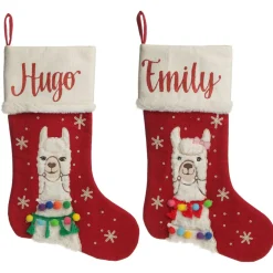 Personalised Fluffy Girl Llama Red Christmas Stocking Clearance