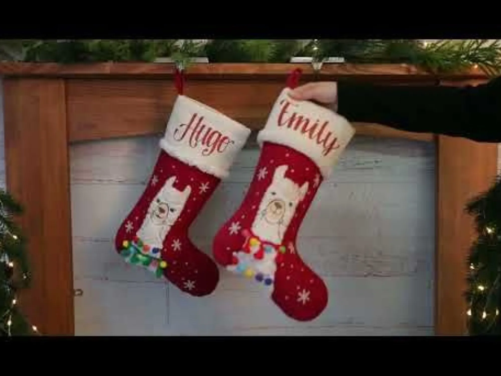 Personalised Fluffy Girl Llama Red Christmas Stocking Clearance