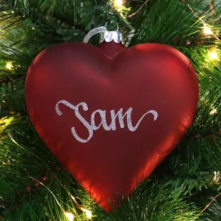 Personalised Frosted Red Glass Heart Fashion