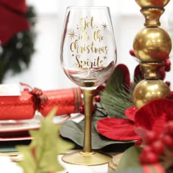 Personalised 'Get into the Christmas Spirits' Wine Glass - Gold Stem Shop