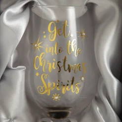 Personalised 'Get into the Christmas Spirits' Wine Glass - Gold Stem Shop