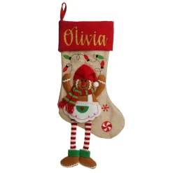 Personalised Gingerbread Girl Christmas Stocking with Dangly Legs Best Sale