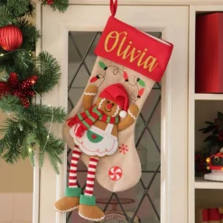Personalised Gingerbread Girl Christmas Stocking with Dangly Legs Best Sale