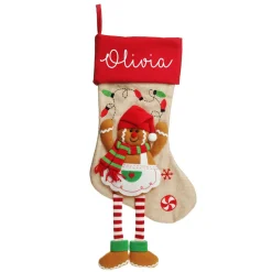 Personalised Gingerbread Girl Christmas Stocking with Dangly Legs Best Sale