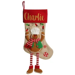 Personalised Gingerbread Boy Christmas Stocking with Dangly Legs Hot