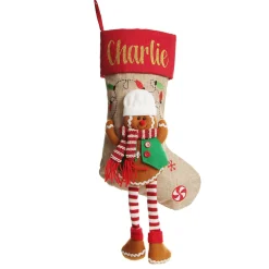 Personalised Gingerbread Boy Christmas Stocking with Dangly Legs Hot