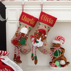 Personalised Gingerbread Boy Christmas Stocking with Dangly Legs Hot