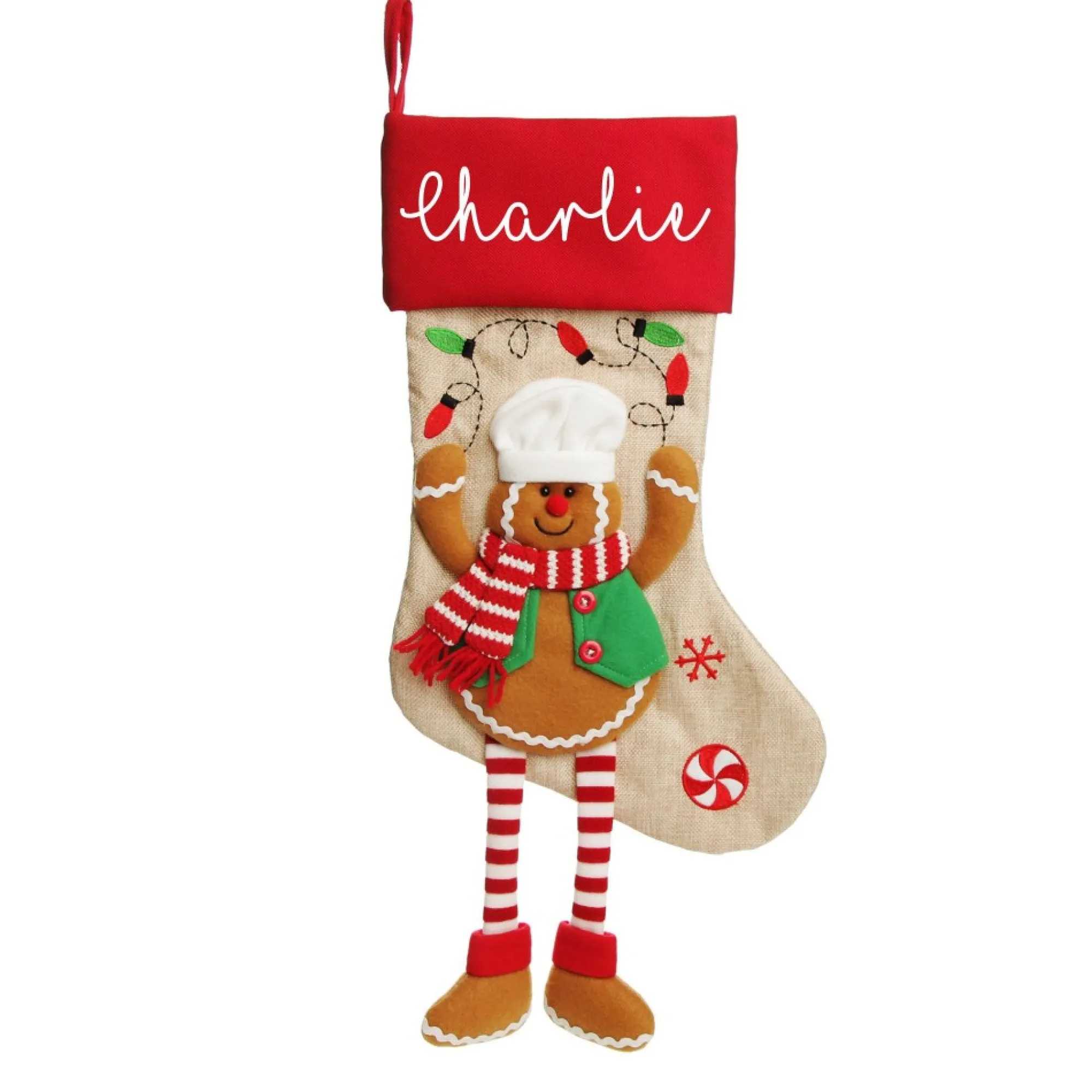 Personalised Gingerbread Boy Christmas Stocking with Dangly Legs Hot