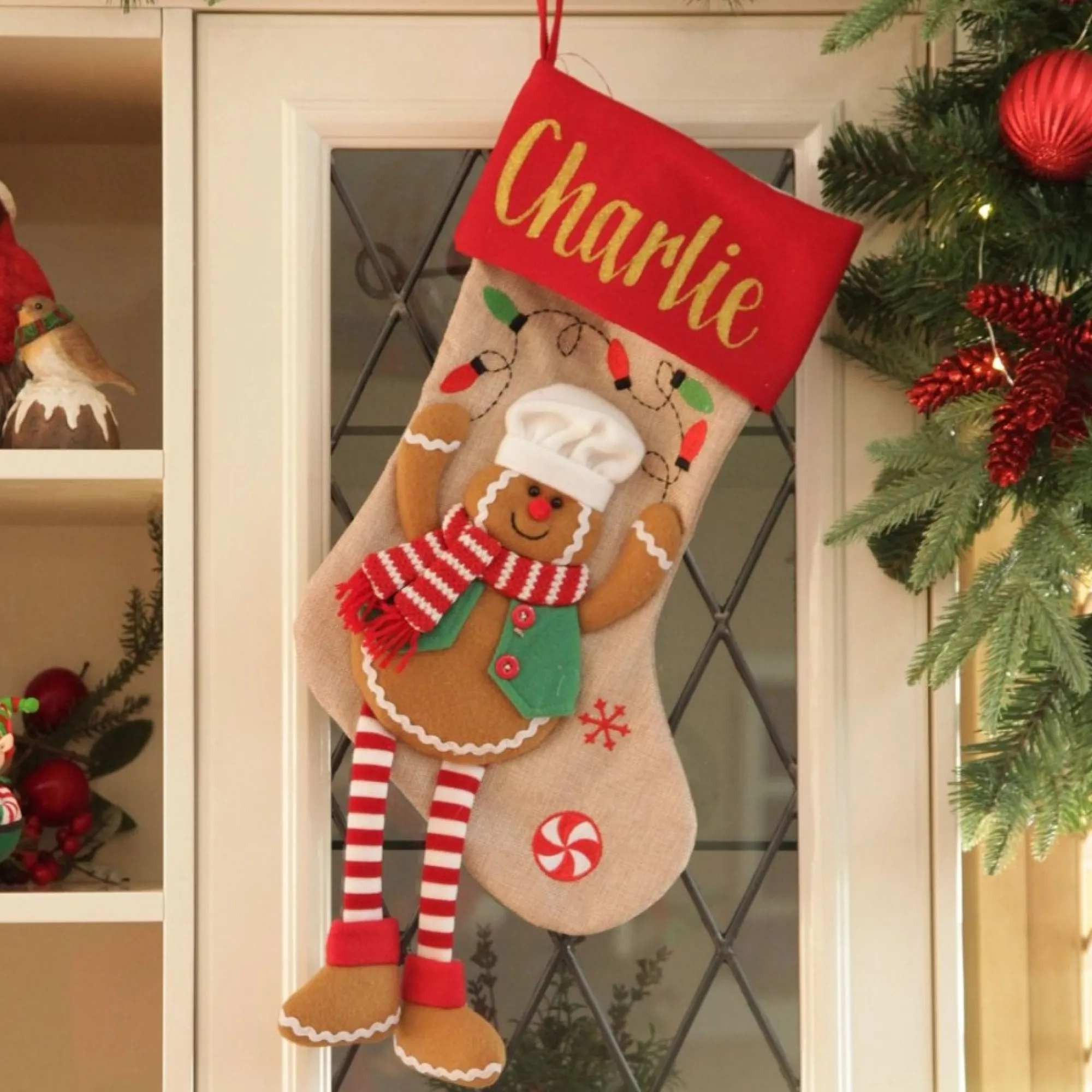 Personalised Gingerbread Boy Christmas Stocking with Dangly Legs Hot