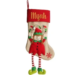 Personalised Girl Elf Christmas Stocking with Dangly Legs Cheap